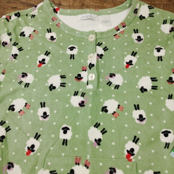 Intimate Essentials LARGE Sleep Dress Shirt Gown NWT Green Sheep Pocket - Picture 3 of 9